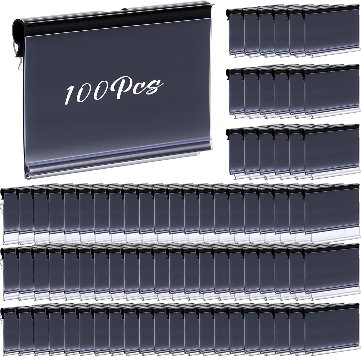 200 Pcs Reusable Plastic Wire Shelf Label Holders, Price Card Sign for Pantry Retail Supermarket Merchandise Shopping Mall Shop Ticket Display Holder Clip on Design, 2.36" L x 1.65" H (Clear)
