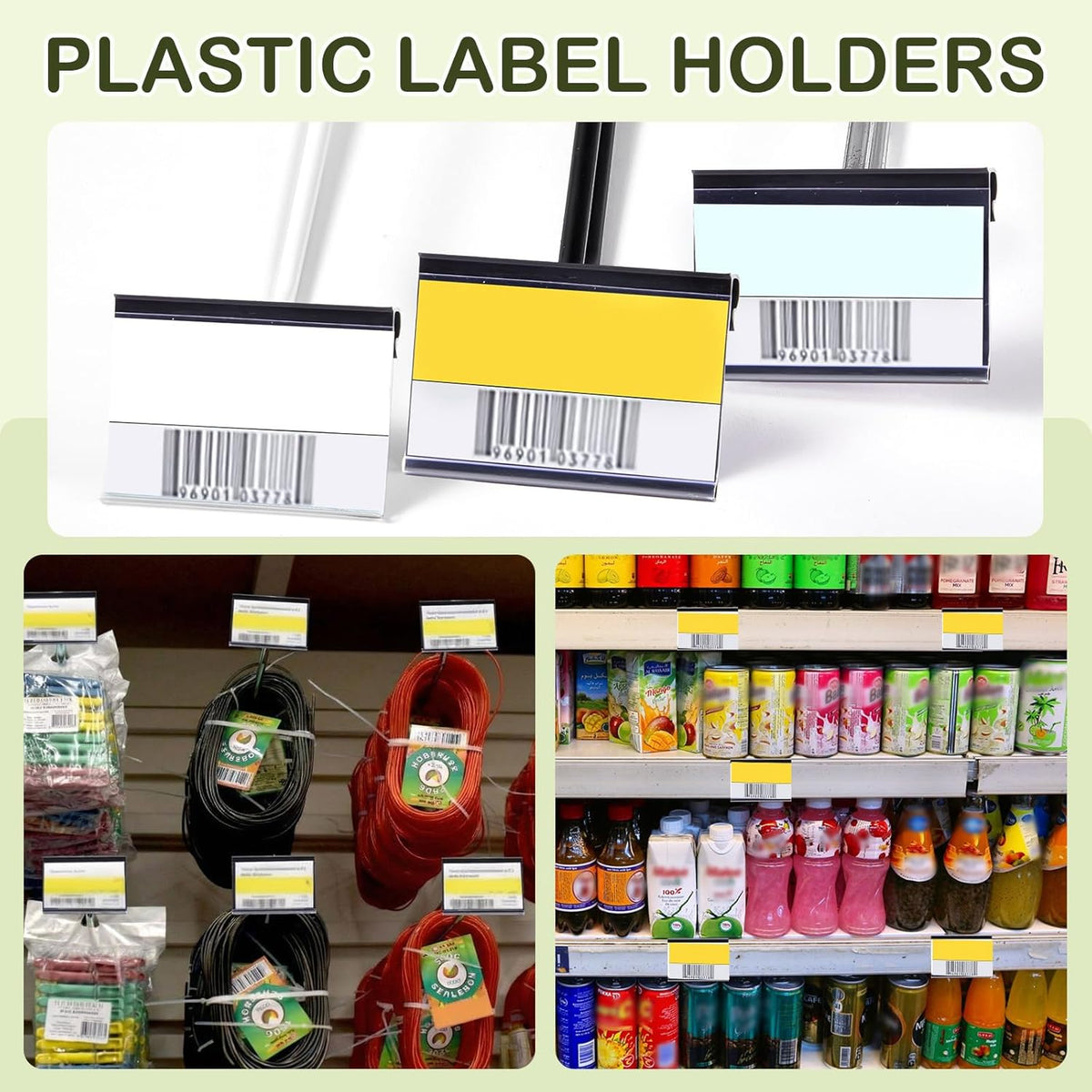 200 Pcs Reusable Plastic Wire Shelf Label Holders, Price Card Sign for Pantry Retail Supermarket Merchandise Shopping Mall Shop Ticket Display Holder Clip on Design, 2.36" L x 1.65" H (Clear)