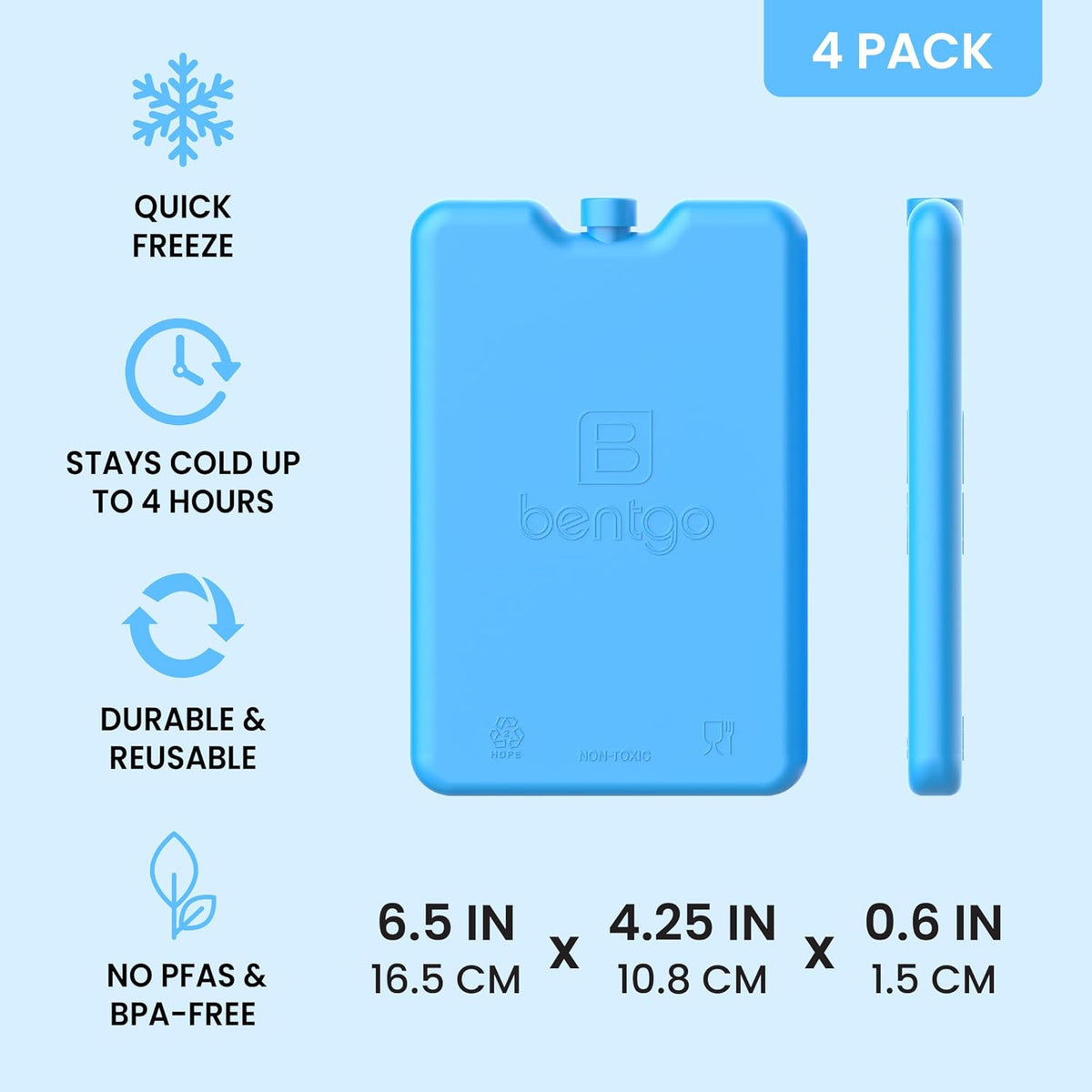 Chillers Ice Packs: Slim, Reusable Quick-Freeze Cooling Design Keeps Food Fresh in Lunch Boxes, Bags, & Coolers for Work, College, Camping, & More; Easy to Clean & Chills Fast; 4-Pack (Blue)
