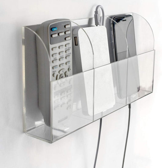 Clear Wall Mounted Charging Phone Holder Smart Phone Station TV Remote Control Holder Wall Box (3 Holes)