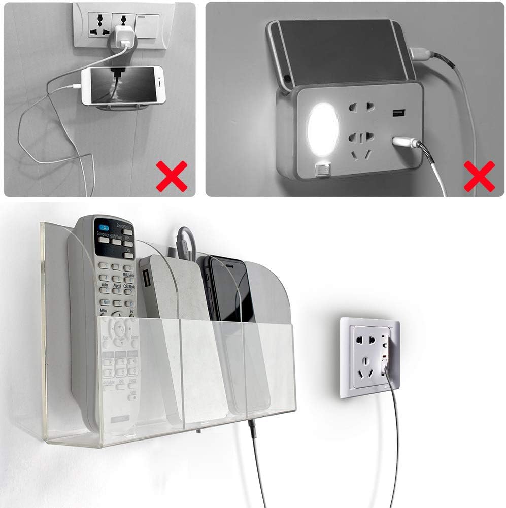 Clear Wall Mounted Charging Phone Holder Smart Phone Station TV Remote Control Holder Wall Box (3 Holes)