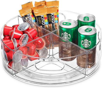 Lazy Susan Turntable - Clear Acrylic, Removable Sections, Rotates 360 Degrees. Easily Organize Your Fridge, Cabinet or Counter. Great Carousel Storage for Food, Spices, Cosmetics. (4-Sections)