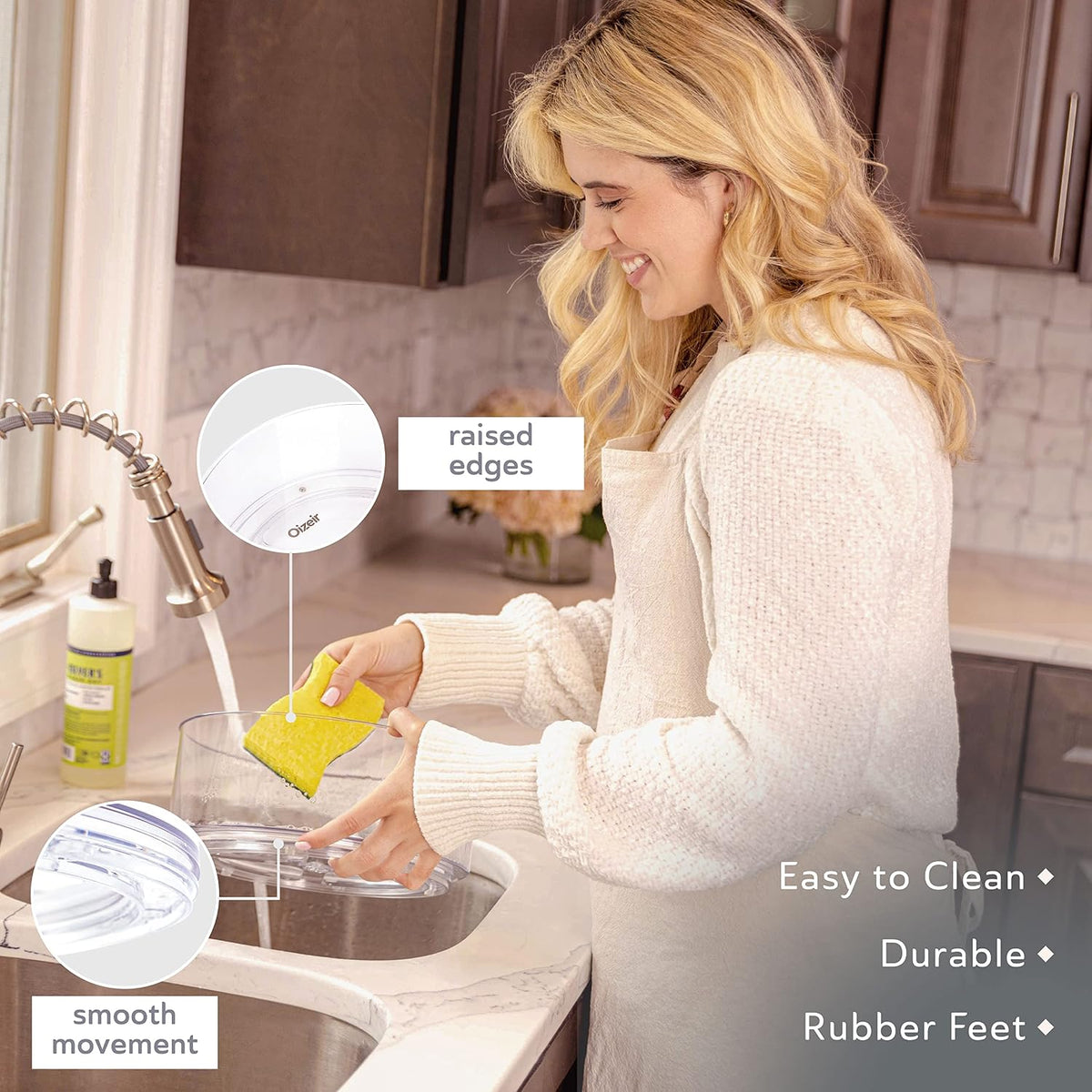Lazy Susan Turntable - Clear Acrylic, Removable Sections, Rotates 360 Degrees. Easily Organize Your Fridge, Cabinet or Counter. Great Carousel Storage for Food, Spices, Cosmetics. (4-Sections)
