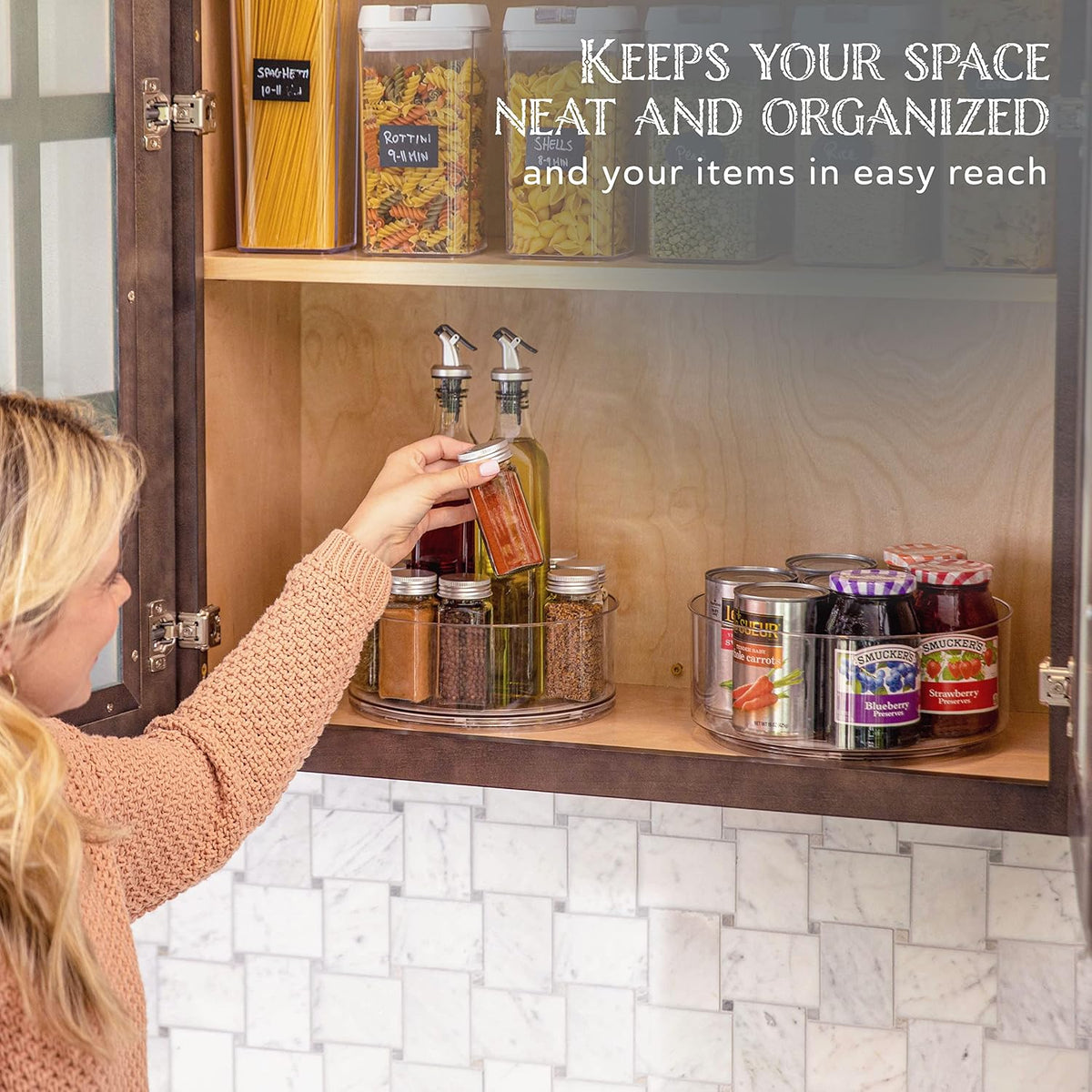 Lazy Susan Turntable - Clear Acrylic, Removable Sections, Rotates 360 Degrees. Easily Organize Your Fridge, Cabinet or Counter. Great Carousel Storage for Food, Spices, Cosmetics. (4-Sections)