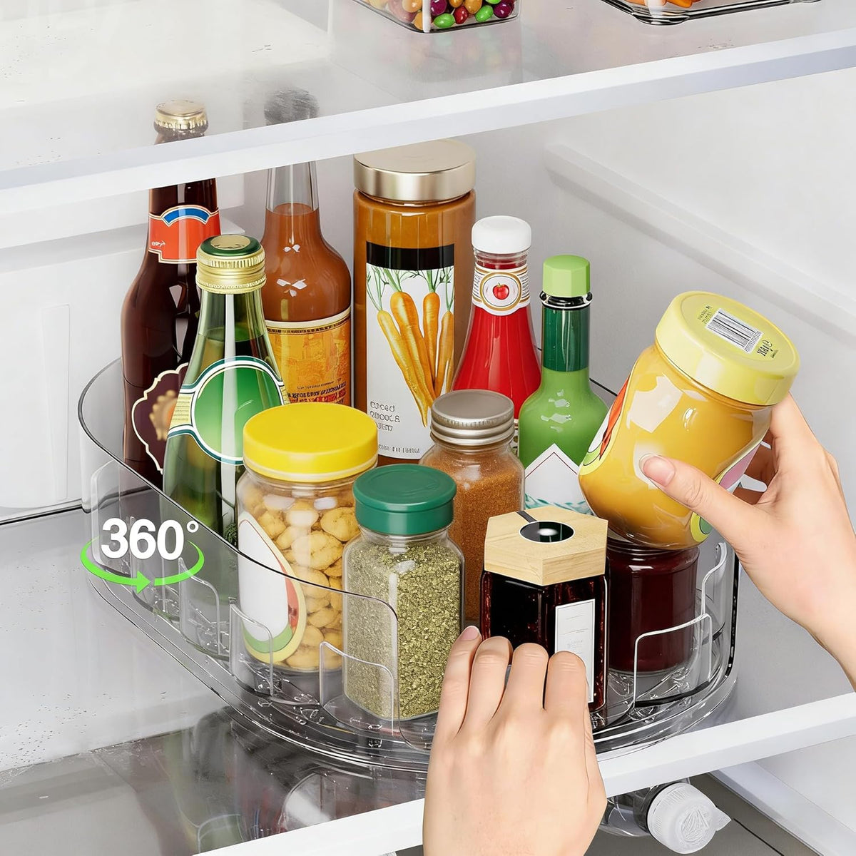 360° Rotating Lazy Susan for Refrigerator, Lazy Susan Organizer for Refrigerator - Rotating Storage Tray for Kitchen Cabinets, Bathroom, Desk, Space-Saving Organizer (Clear)