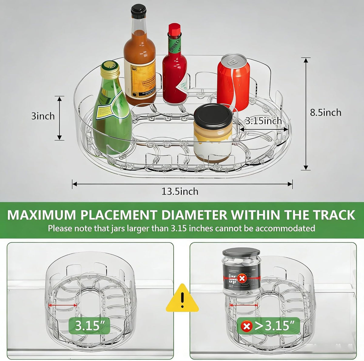 360° Rotating Lazy Susan for Refrigerator, Lazy Susan Organizer for Refrigerator - Rotating Storage Tray for Kitchen Cabinets, Bathroom, Desk, Space-Saving Organizer (Clear)