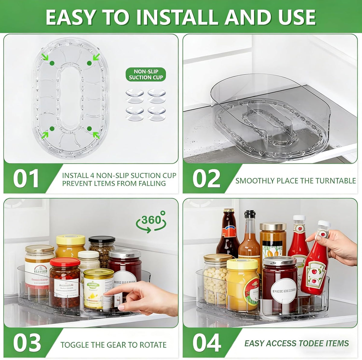 360° Rotating Lazy Susan for Refrigerator, Lazy Susan Organizer for Refrigerator - Rotating Storage Tray for Kitchen Cabinets, Bathroom, Desk, Space-Saving Organizer (Clear)