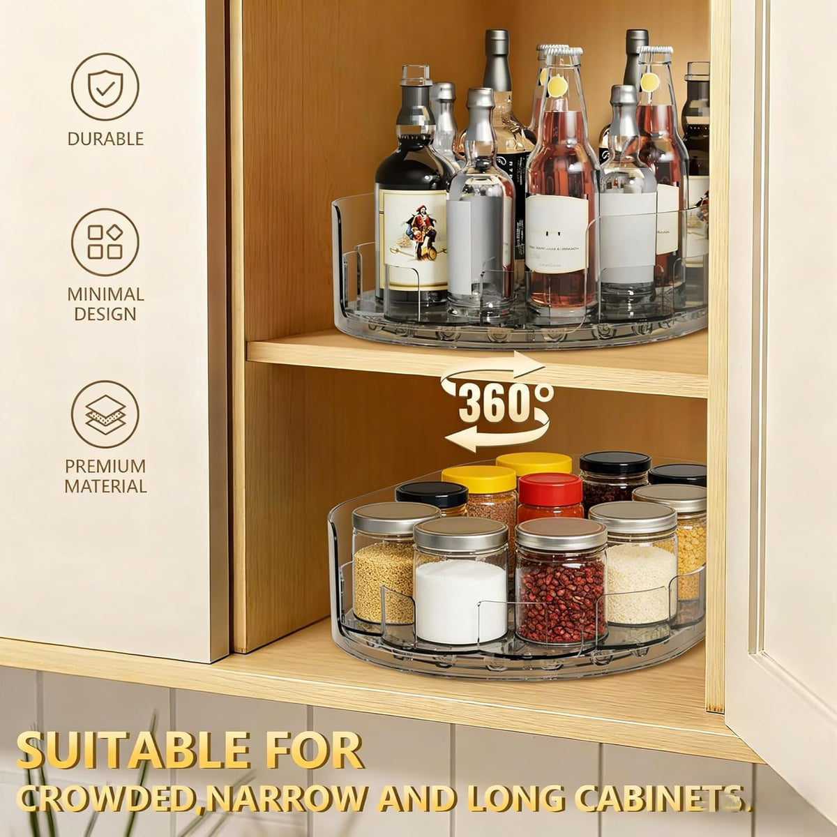 360° Rotating Lazy Susan for Refrigerator, Lazy Susan Organizer for Refrigerator - Rotating Storage Tray for Kitchen Cabinets, Bathroom, Desk, Space-Saving Organizer (Clear)