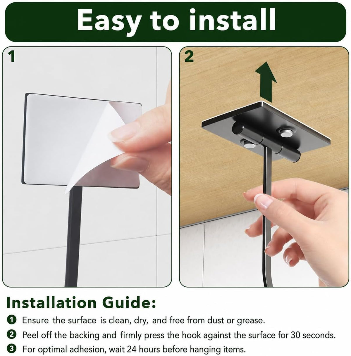 Adhesive Banana Hook Under Cabinet, Under Counter Banana Hanger, Black