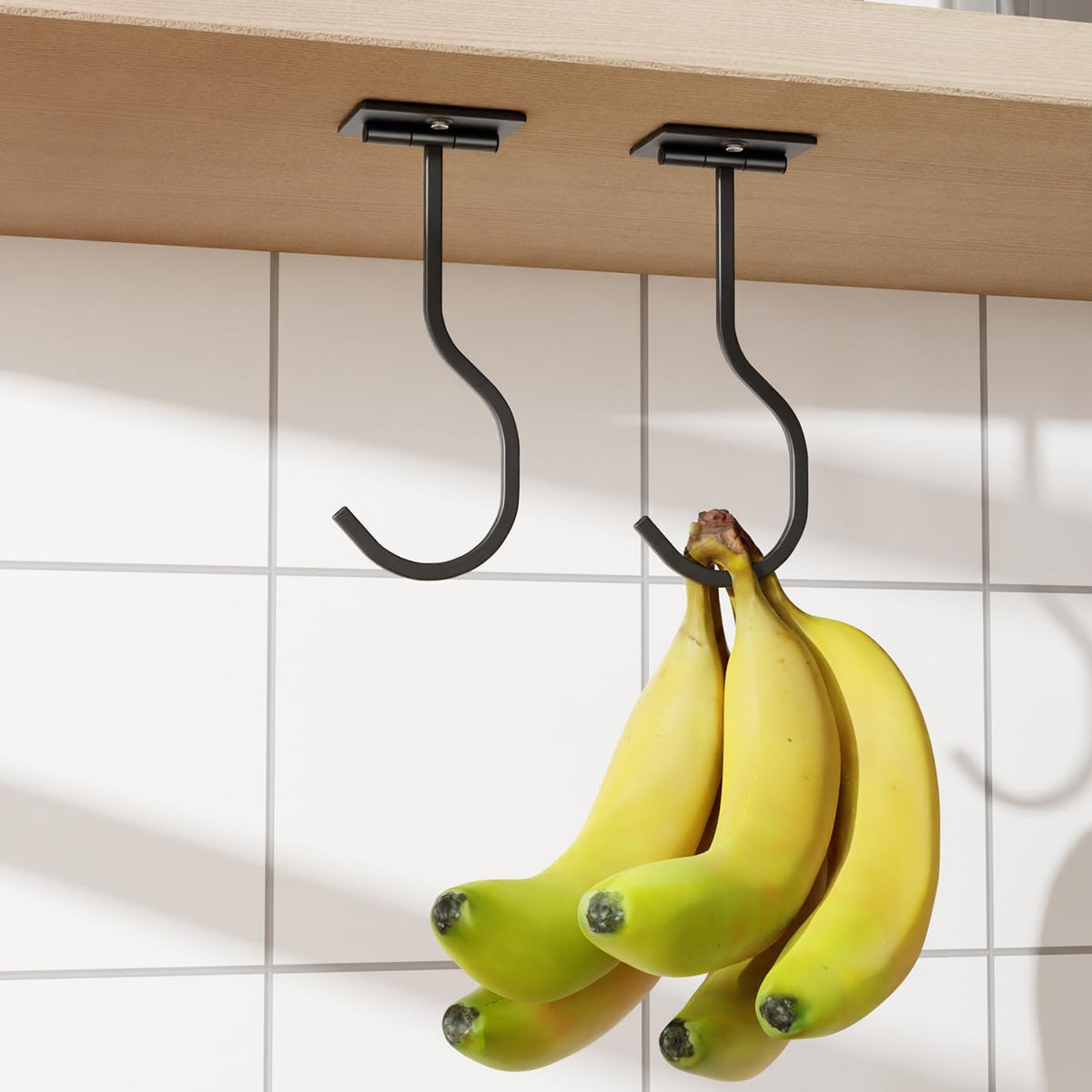 Adhesive Banana Hook Under Cabinet, Under Counter Banana Hanger, Black