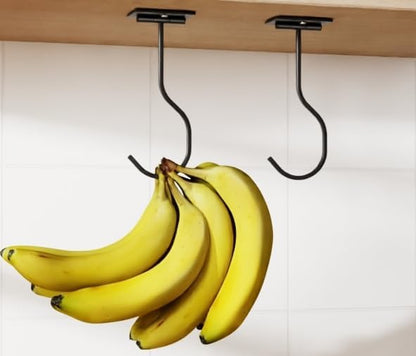Adhesive Banana Hook Under Cabinet, Under Counter Banana Hanger, Black