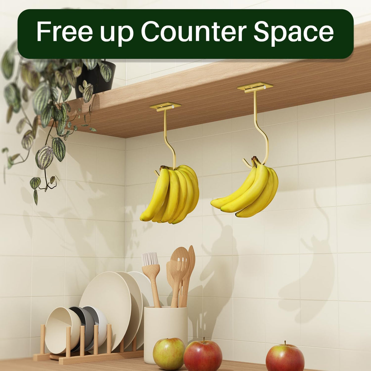 Adhesive Banana Hook Under Cabinet, Under Counter Banana Hanger, Black