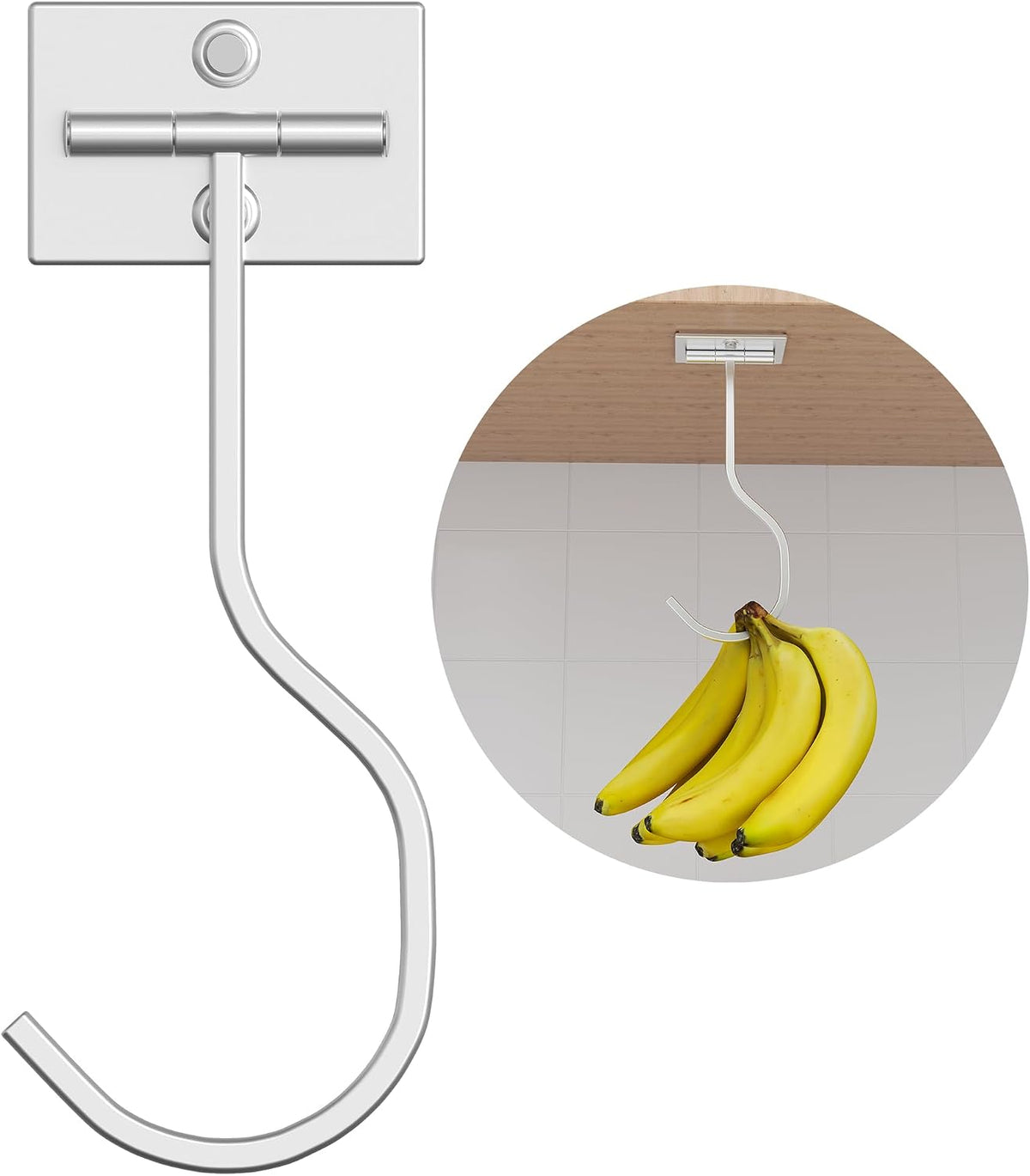 Adhesive Banana Hook Under Cabinet, Under Counter Banana Hanger, Black