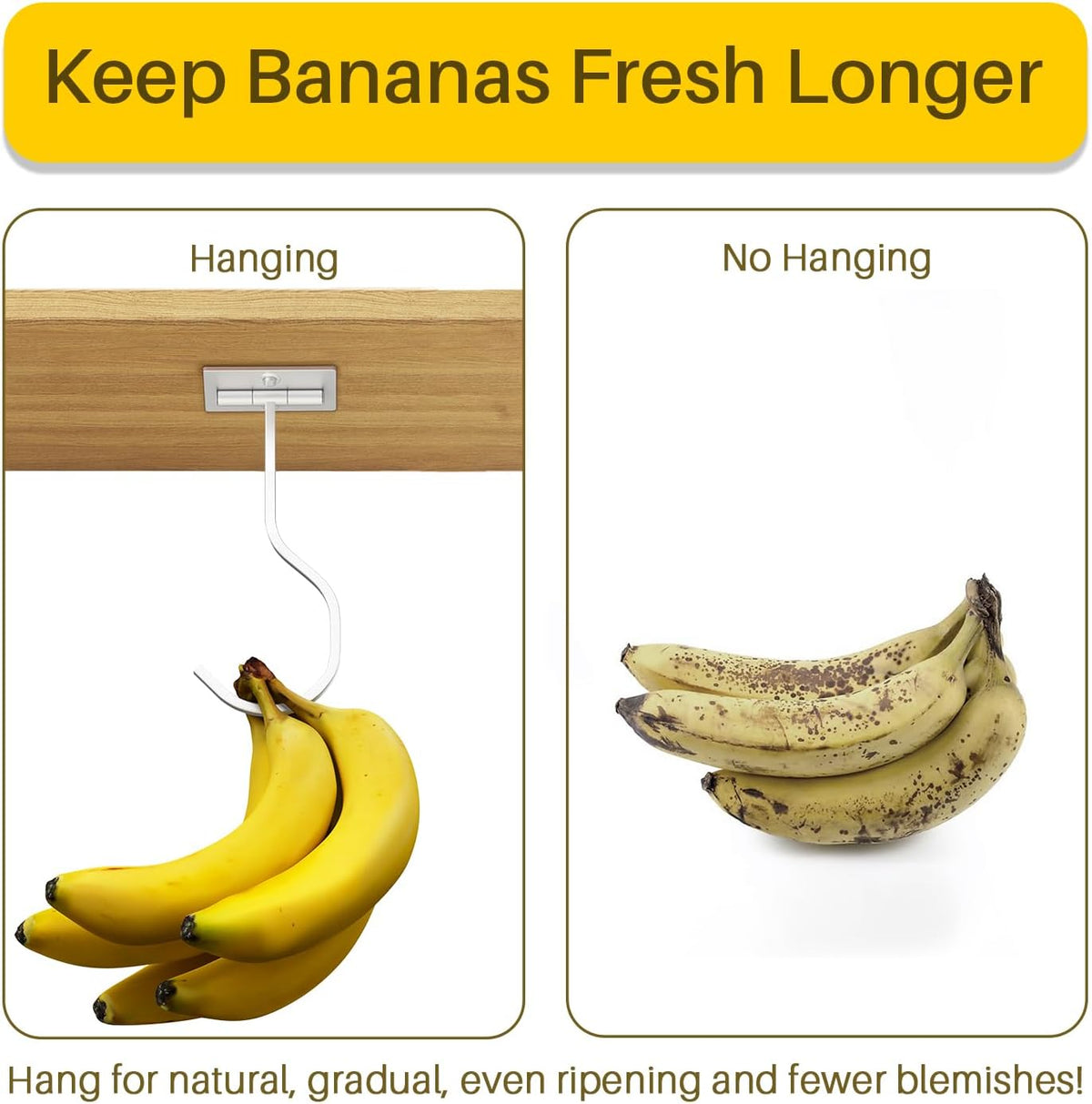 Adhesive Banana Hook Under Cabinet, Under Counter Banana Hanger, Black