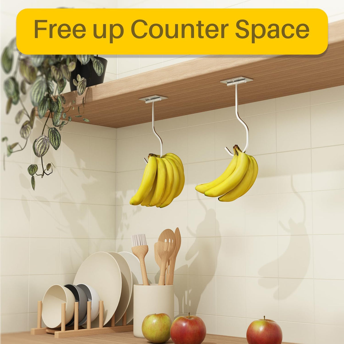Adhesive Banana Hook Under Cabinet, Under Counter Banana Hanger, Black