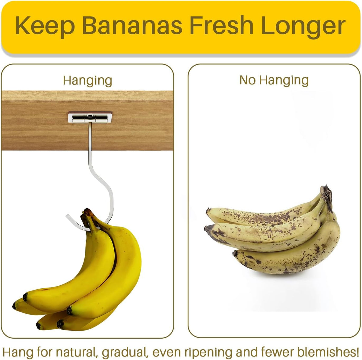 Adhesive Banana Hook Under Cabinet, Under Counter Banana Hanger, Black