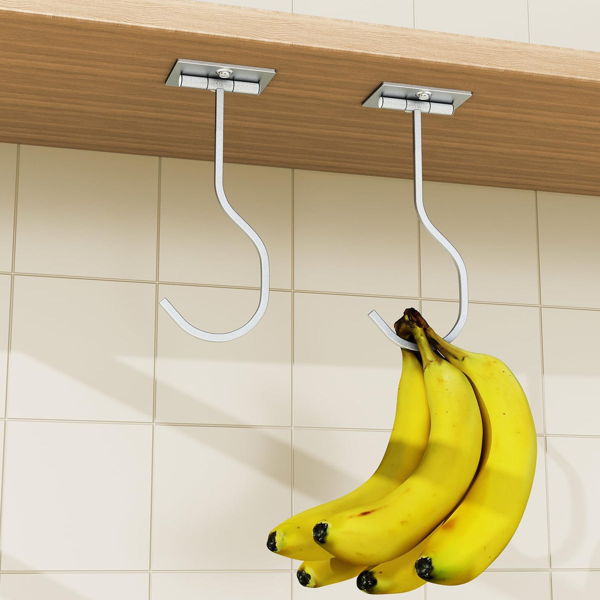 Adhesive Banana Hook Under Cabinet, Under Counter Banana Hanger, Black