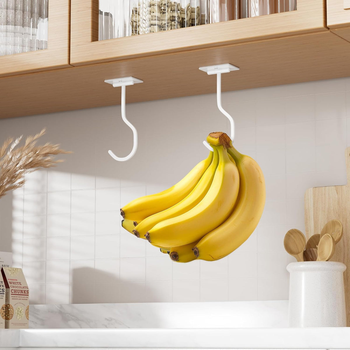 Adhesive Banana Hook Under Cabinet, Under Counter Banana Hanger, Black