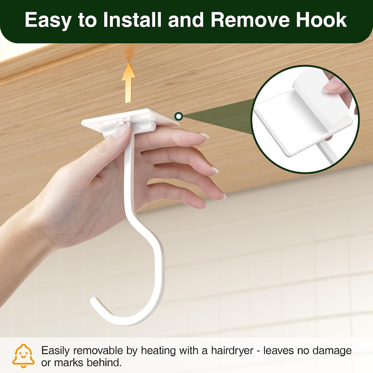 Adhesive Banana Hook Under Cabinet, Under Counter Banana Hanger, Black