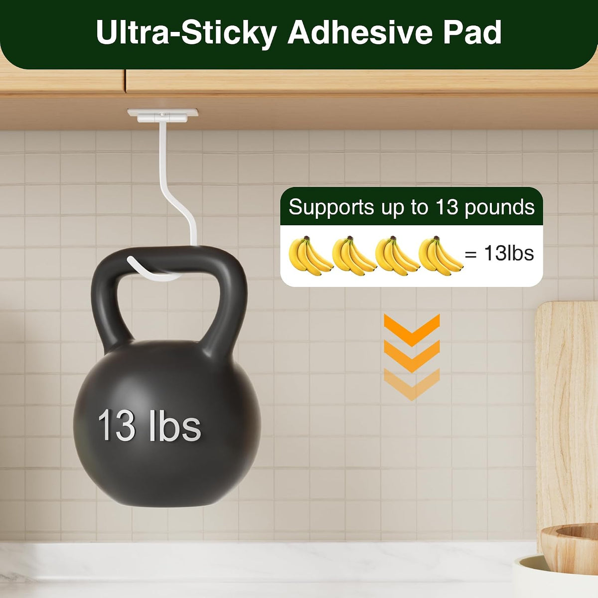Adhesive Banana Hook Under Cabinet, Under Counter Banana Hanger, Black