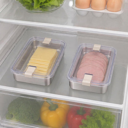 2 Pack Cheese Container, Deli Meat Storage for Refrigerator,Stainless Steel Lunch Meat Food Container with Sealed Vent Lid,Shallow Stackable Fridge Boxes for Ham Bacon Cold Cuts Salami Turkey