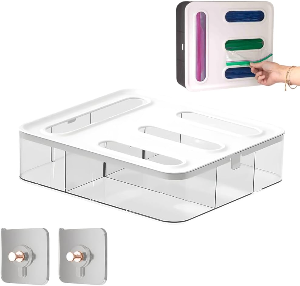 Food Storage Bag Organizer, 4 in 1 Plastic Bag Organizers for Kitchen Storage, Baggie Organizer for Drawer with Removable Labels, Gallon, Quart, Sandwich (White)