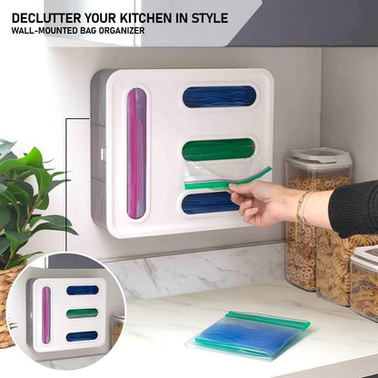 Food Storage Bag Organizer, 4 in 1 Plastic Bag Organizers for Kitchen Storage, Baggie Organizer for Drawer with Removable Labels, Gallon, Quart, Sandwich (White)