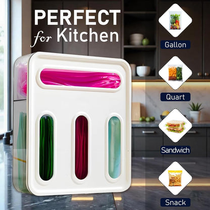 Food Storage Bag Organizer, 4 in 1 Plastic Bag Organizers for Kitchen Storage, Baggie Organizer for Drawer with Removable Labels, Gallon, Quart, Sandwich (White)