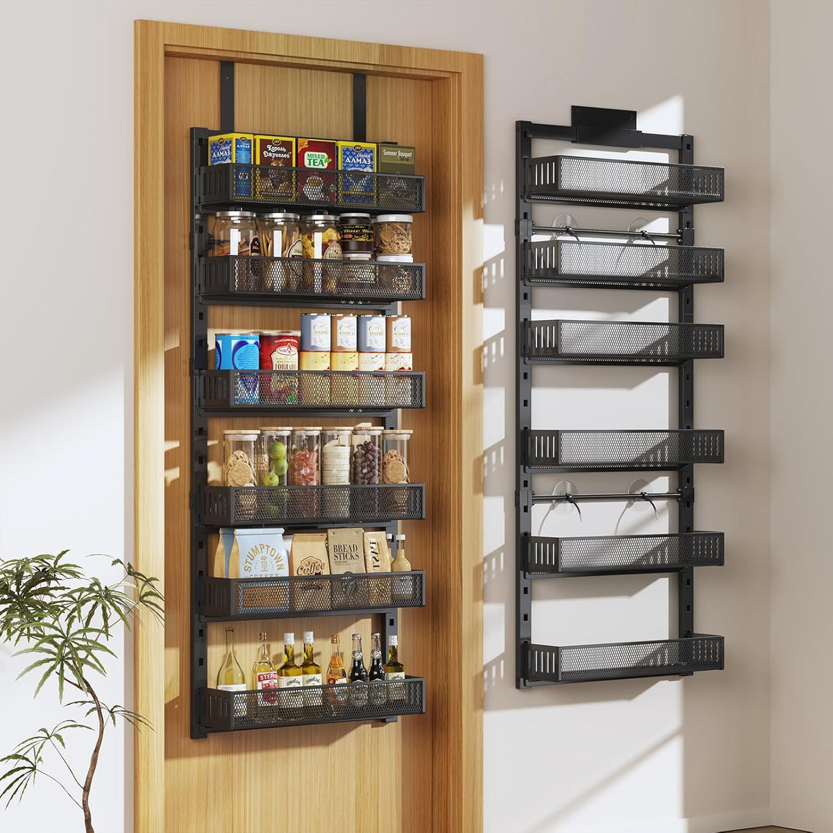 Pantry Door Organizers and Storage, 8-Tier Large Metal Heavy-Duty Frame Over the Door Spice Rack, 2 in 1 Wall-Mounted or Hanging shelf for Kitchen, Bathroom, Laundry Room, Bedroom, Closet &Nursery