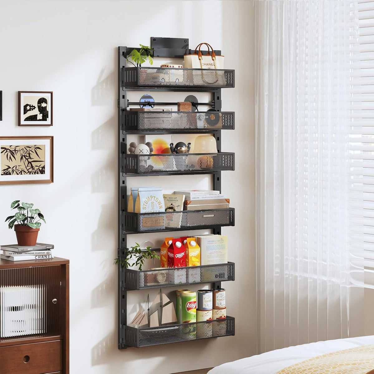 Pantry Door Organizers and Storage, 8-Tier Large Metal Heavy-Duty Frame Over the Door Spice Rack, 2 in 1 Wall-Mounted or Hanging shelf for Kitchen, Bathroom, Laundry Room, Bedroom, Closet &Nursery