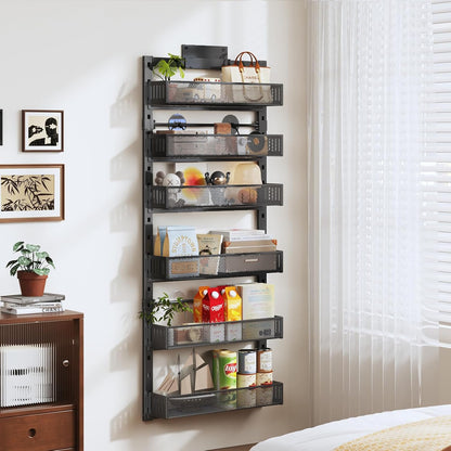 Pantry Door Organizers and Storage, 8-Tier Large Metal Heavy-Duty Frame Over the Door Spice Rack, 2 in 1 Wall-Mounted or Hanging shelf for Kitchen, Bathroom, Laundry Room, Bedroom, Closet &Nursery