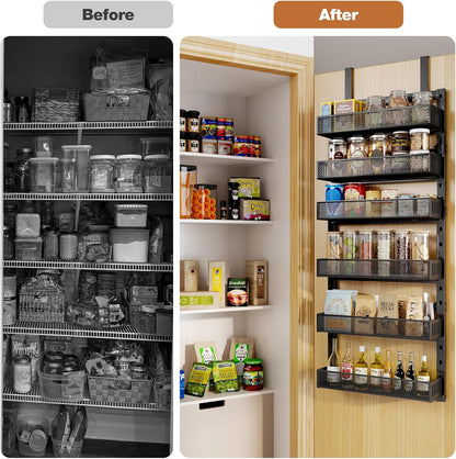 Pantry Door Organizers and Storage, 8-Tier Large Metal Heavy-Duty Frame Over the Door Spice Rack, 2 in 1 Wall-Mounted or Hanging shelf for Kitchen, Bathroom, Laundry Room, Bedroom, Closet &Nursery