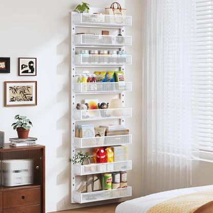 Pantry Door Organizers and Storage, 8-Tier Large Metal Heavy-Duty Frame Over the Door Spice Rack, 2 in 1 Wall-Mounted or Hanging shelf for Kitchen, Bathroom, Laundry Room, Bedroom, Closet &Nursery