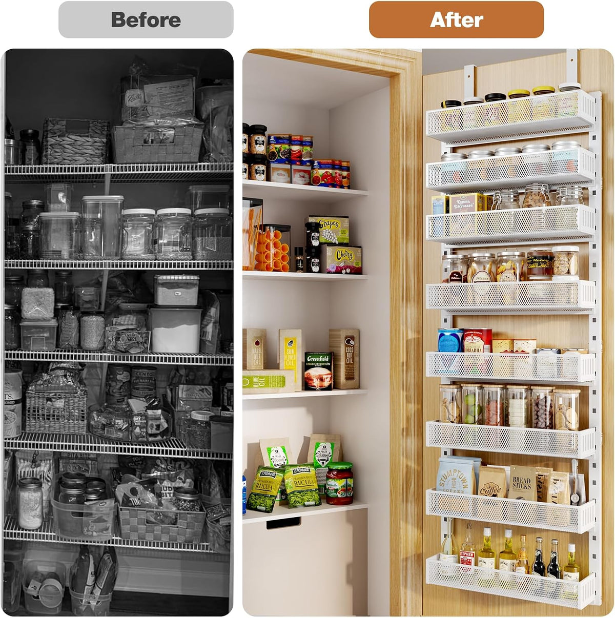 Pantry Door Organizers and Storage, 8-Tier Large Metal Heavy-Duty Frame Over the Door Spice Rack, 2 in 1 Wall-Mounted or Hanging shelf for Kitchen, Bathroom, Laundry Room, Bedroom, Closet &Nursery