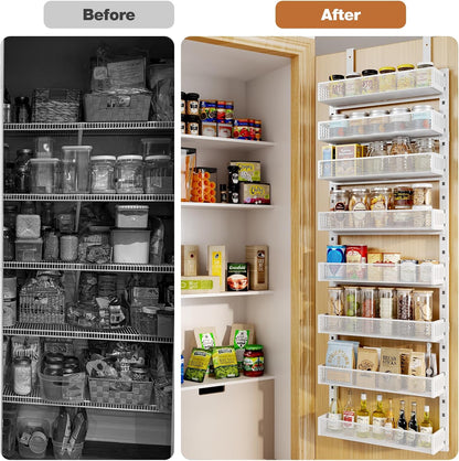 Pantry Door Organizers and Storage, 8-Tier Large Metal Heavy-Duty Frame Over the Door Spice Rack, 2 in 1 Wall-Mounted or Hanging shelf for Kitchen, Bathroom, Laundry Room, Bedroom, Closet &Nursery