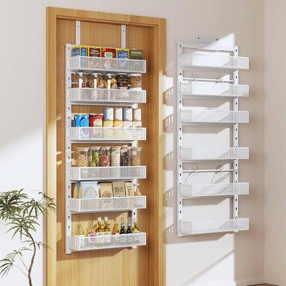 Pantry Door Organizers and Storage, 8-Tier Large Metal Heavy-Duty Frame Over the Door Spice Rack, 2 in 1 Wall-Mounted or Hanging shelf for Kitchen, Bathroom, Laundry Room, Bedroom, Closet &Nursery