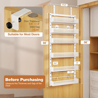 Pantry Door Organizers and Storage, 8-Tier Large Metal Heavy-Duty Frame Over the Door Spice Rack, 2 in 1 Wall-Mounted or Hanging shelf for Kitchen, Bathroom, Laundry Room, Bedroom, Closet &Nursery