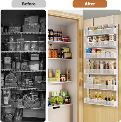 Pantry Door Organizers and Storage, 8-Tier Large Metal Heavy-Duty Frame Over the Door Spice Rack, 2 in 1 Wall-Mounted or Hanging shelf for Kitchen, Bathroom, Laundry Room, Bedroom, Closet &Nursery