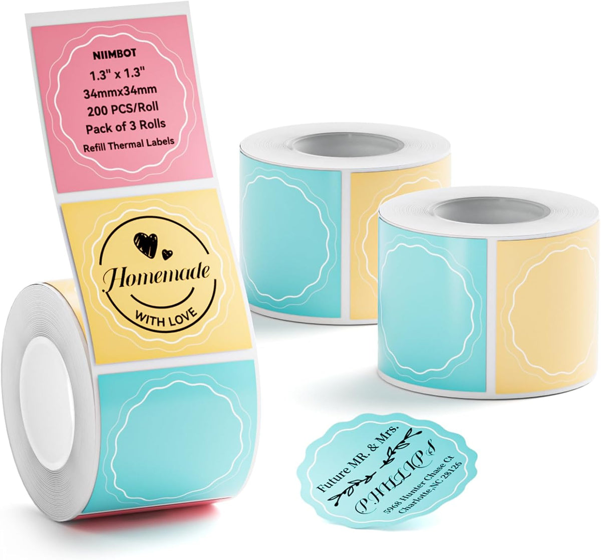 3 Roll Set Labels, 2" x 3.2" (50x80mm) Waterproof Thermal Label | for B1/B21/B31 Label Maker, for Product Info/Address/Barcode/Price/Homemade Food