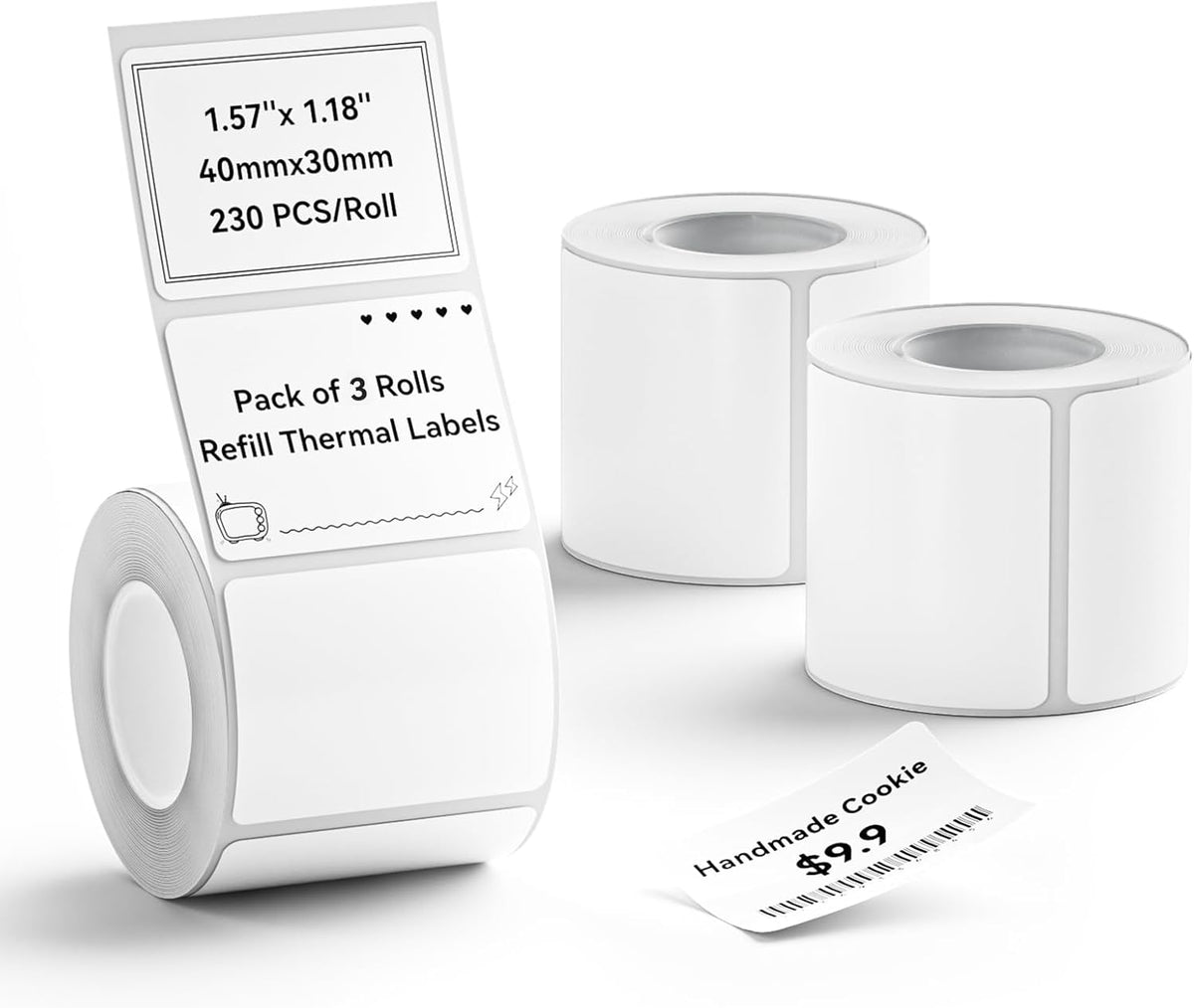 3 Roll Set Labels, 2" x 3.2" (50x80mm) Waterproof Thermal Label | for B1/B21/B31 Label Maker, for Product Info/Address/Barcode/Price/Homemade Food