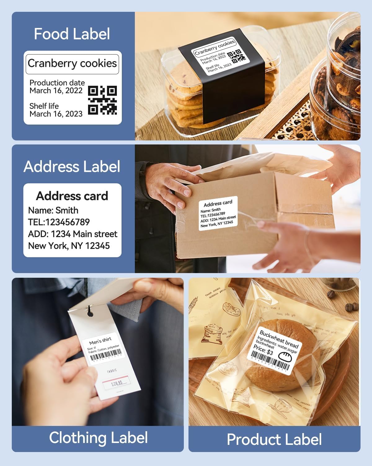 3 Roll Set Labels, 2" x 3.2" (50x80mm) Waterproof Thermal Label | for B1/B21/B31 Label Maker, for Product Info/Address/Barcode/Price/Homemade Food