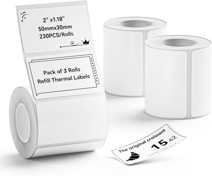 3 Roll Set Labels, 2" x 3.2" (50x80mm) Waterproof Thermal Label | for B1/B21/B31 Label Maker, for Product Info/Address/Barcode/Price/Homemade Food