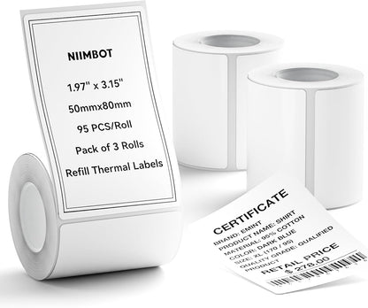 3 Roll Set Labels, 2" x 3.2" (50x80mm) Waterproof Thermal Label | for B1/B21/B31 Label Maker, for Product Info/Address/Barcode/Price/Homemade Food
