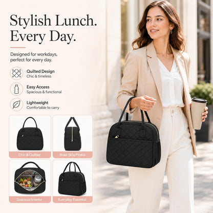 Lunch Box for Women Insulated Lunch Bag Lunchbox Cooler Thermal Leakproof Quilted Reusable Lunch Tote Bag for Work School Travel Picnic (Black) - Colors A
