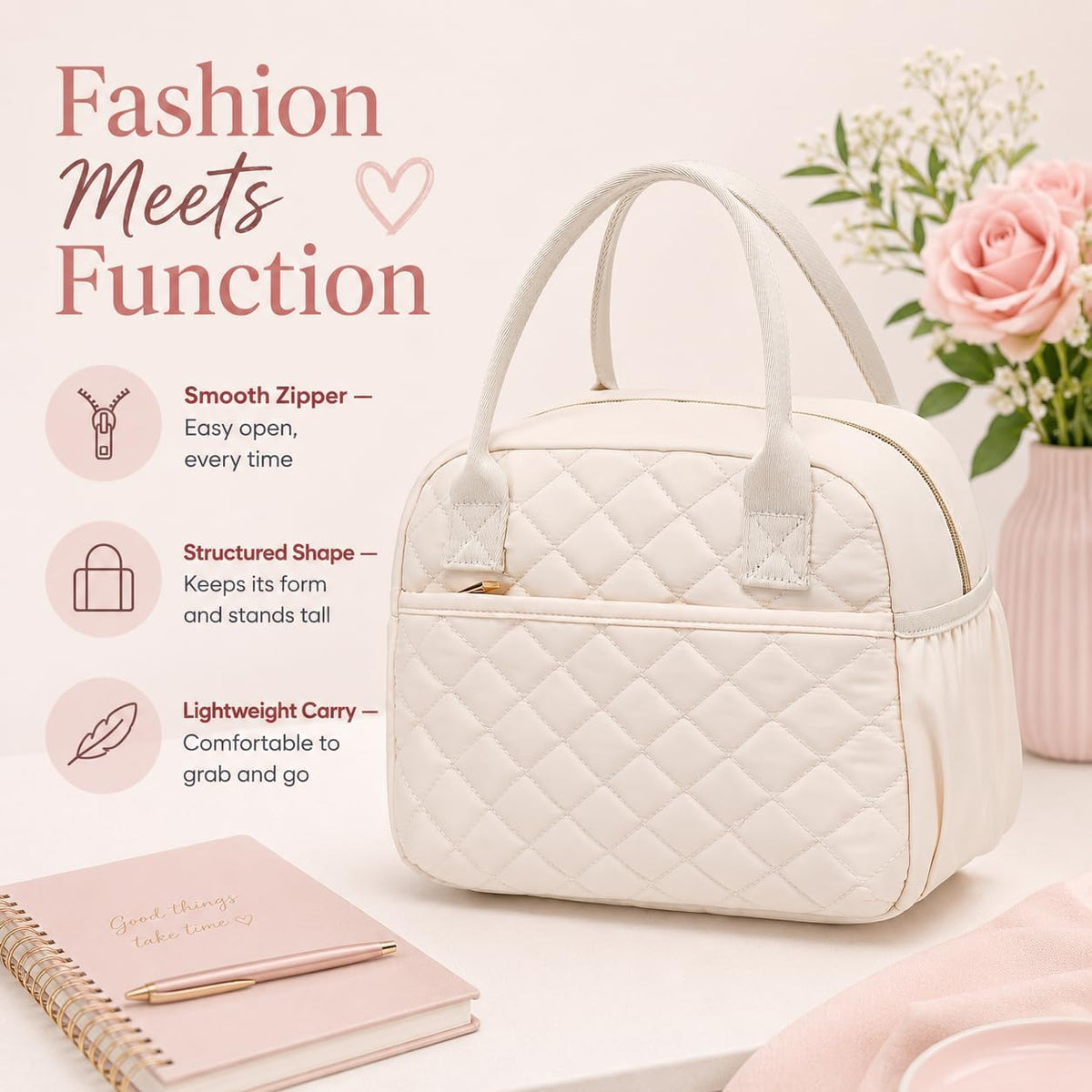 Lunch Box for Women Insulated Lunch Bag Lunchbox Cooler Thermal Leakproof Quilted Reusable Lunch Tote Bag for Work School Travel Picnic (Black) - Colors A