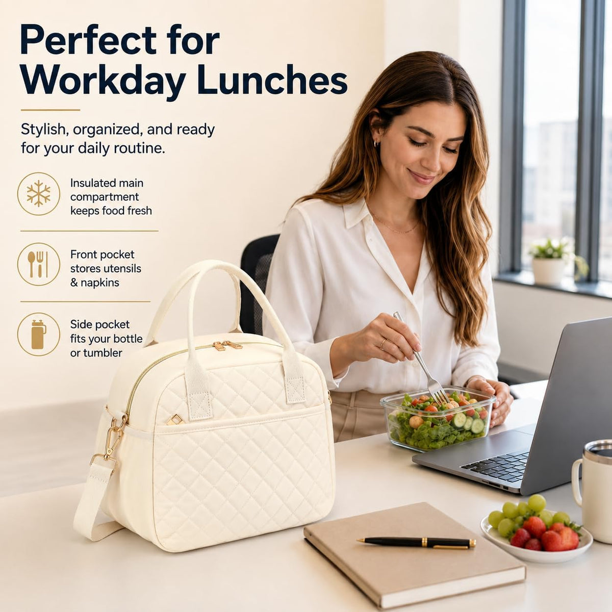Lunch Box for Women Insulated Lunch Bag Lunchbox Cooler Thermal Leakproof Quilted Reusable Lunch Tote Bag for Work School Travel Picnic (Black) - Colors A