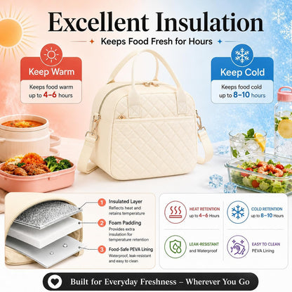 Lunch Box for Women Insulated Lunch Bag Lunchbox Cooler Thermal Leakproof Quilted Reusable Lunch Tote Bag for Work School Travel Picnic (Black) - Colors A