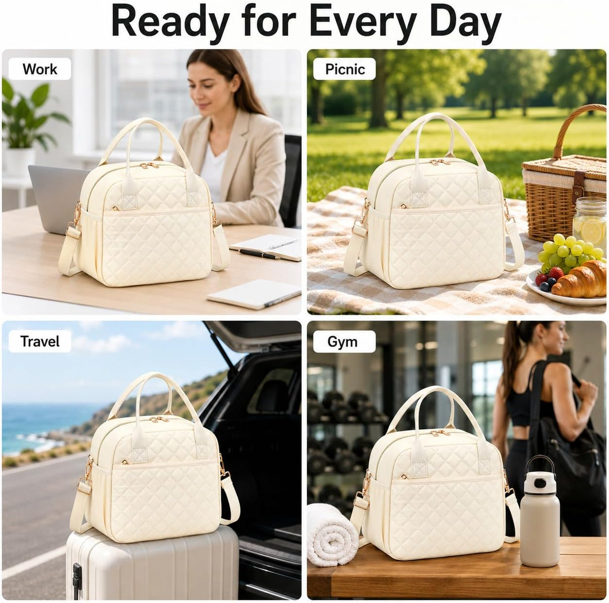 Lunch Box for Women Insulated Lunch Bag Lunchbox Cooler Thermal Leakproof Quilted Reusable Lunch Tote Bag for Work School Travel Picnic (Black) - Colors A