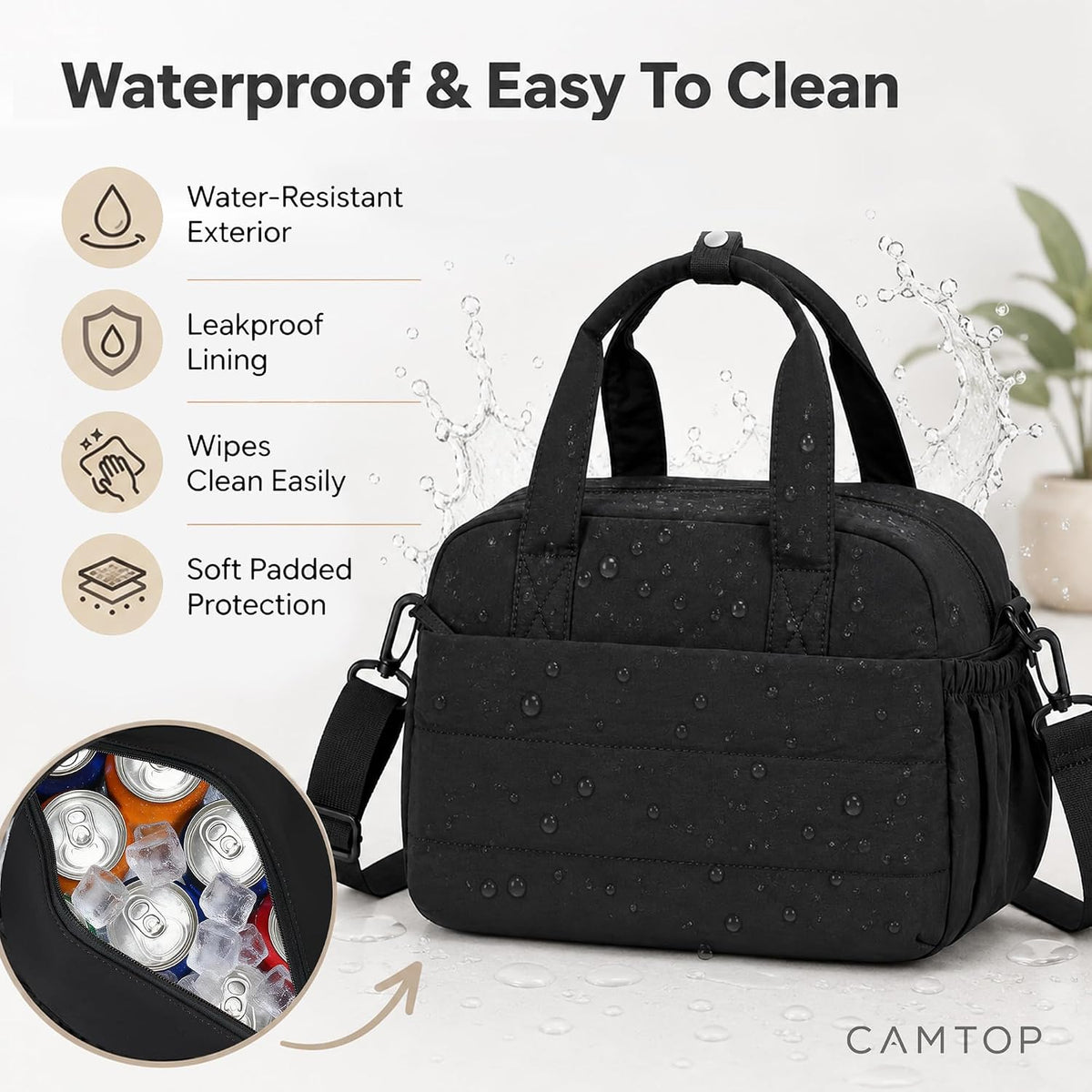 Lunch Box for Women Insulated Lunch Bag Lunchbox Cooler Thermal Leakproof Quilted Reusable Lunch Tote Bag for Work School Travel Picnic (Black) - Colors A