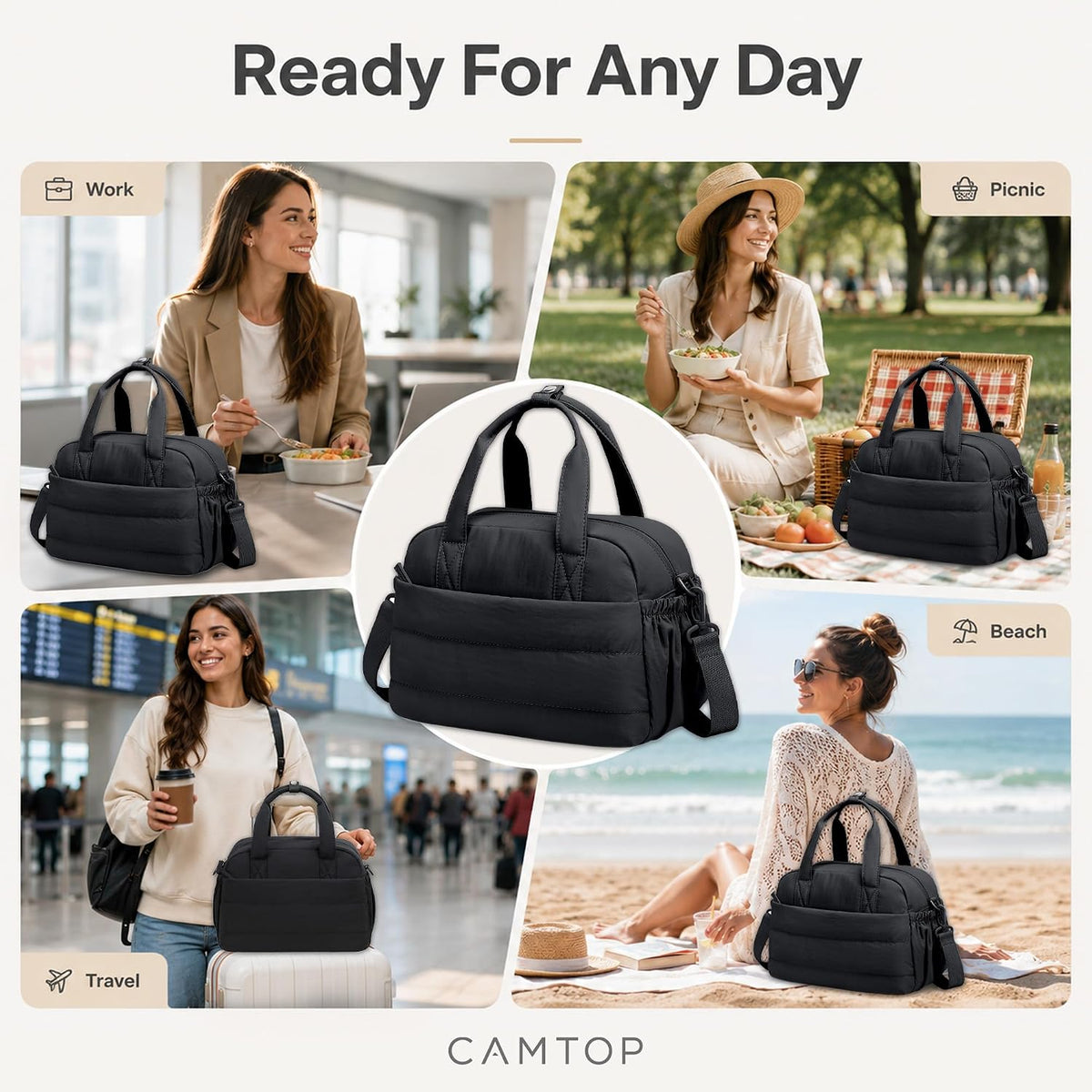 Lunch Box for Women Insulated Lunch Bag Lunchbox Cooler Thermal Leakproof Quilted Reusable Lunch Tote Bag for Work School Travel Picnic (Black) - Colors A